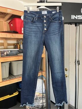 William Rast Dark Blue Frayed-Hem Cropped Button-Fly Jeans